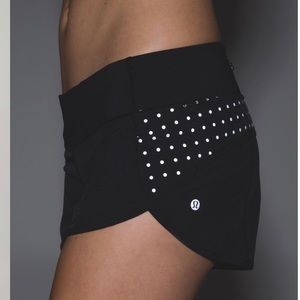 Lululemon Run Speed Shorts. Black w/ polka dots.